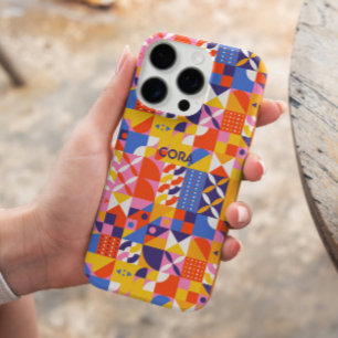 Retro Colorful Geometric Motif Pattern Custom iPhone 16 Pro Case