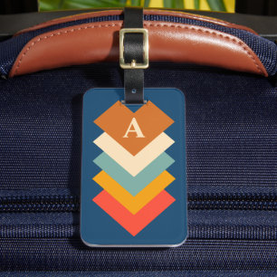 Retro Colorful Geometric Shape Monogram Luggage Tag