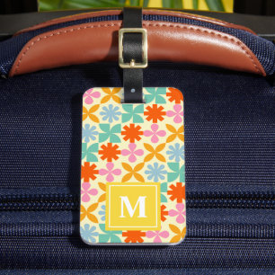 Retro Colorful Geometric Shapes Pattern Monogram Luggage Tag