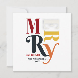 Retro Colorful Merry & Bright Vintage Christmas Holiday Card