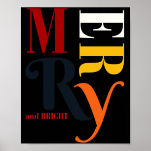 Retro Colorful Merry Bright Vintage Christmas  Poster