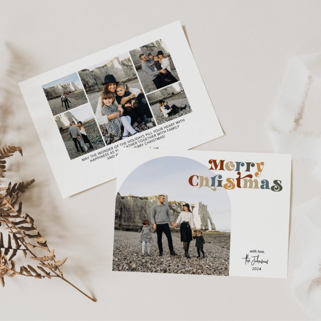 Retro Colorful Merry Christmas Arch Photo Holiday Card (Creator Uploaded)