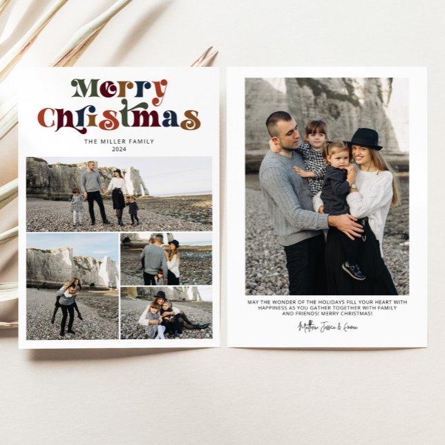 Retro Colorful Merry Christmas Photo Collage Holiday Card (Creator Uploaded)