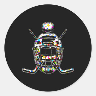 Retro Colorful Polka Dots Hockey Helmet And Puck H Classic Round Sticker