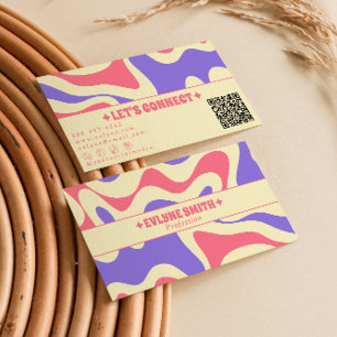 Retro Colorful QR Code Boho Groovy Monochrome  Business Card