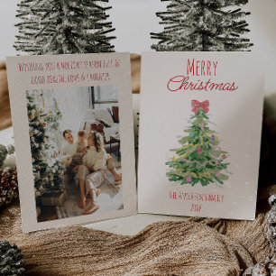 Retro Colorful Quirky Red Green Christmas Bow Tree Holiday Card