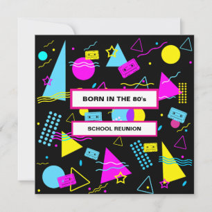 RETRO COLORFUL SHAPES BORN 80'S SCHOOL REUNION THANK YOU CARD