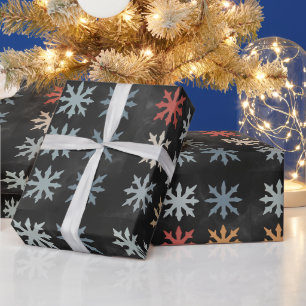 Retro Colorful Snowflakes Black Christmas Wrapping Paper