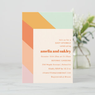 Retro Colorful Stripe Couple Baby Sprinkle Shower Invitation