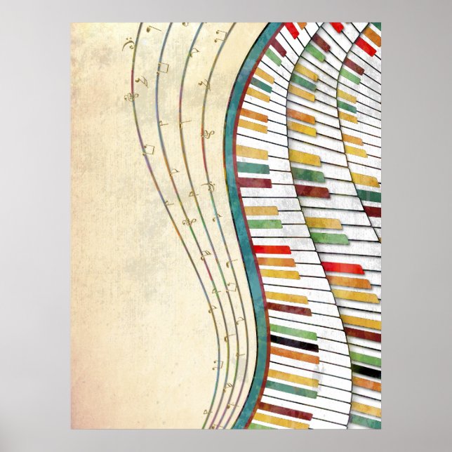 Retro Colorful Wavy Piano  Poster (Front)