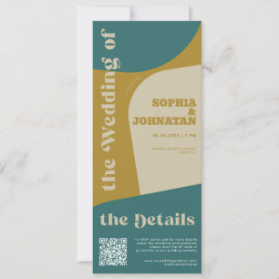 Retro colorful whimsical QR rsvp details wedding Invitation