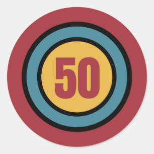 Retro Colors and Circles 50th Birthday Invitation Classic Round Sticker