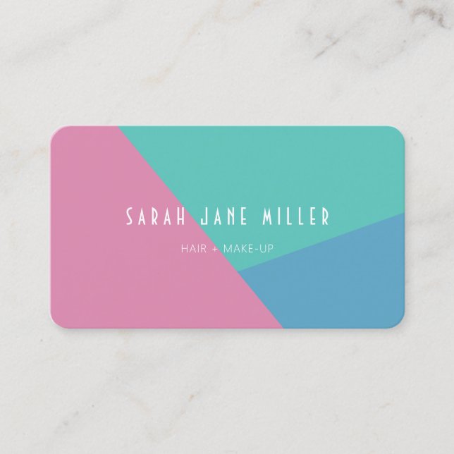 Retro Colour Block - bold Pink, Blue, Green Business Card (Front)
