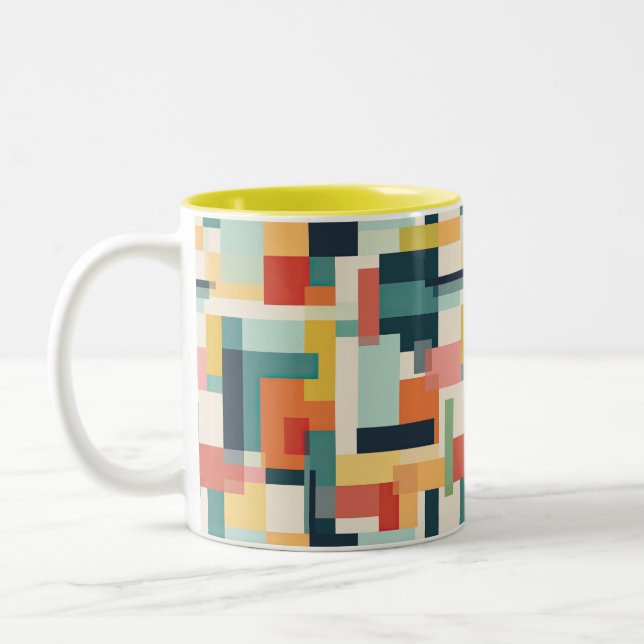 Retro Colour Blocks Abstract Mid Century Modern Two-Tone Coffee Mug (Left)