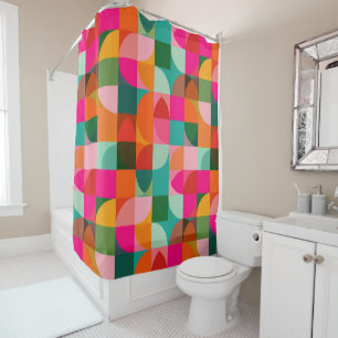 Retro Colour Blocks Abstract Pattern Mid Century Shower Curtain