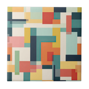 Retro Colour Blocks Mid Century Modern Geometric  Ceramic Tile