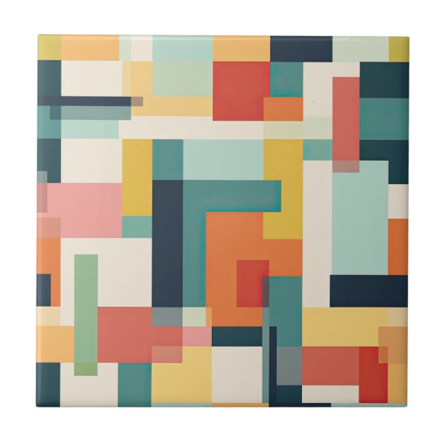 Retro Colour Blocks Mid Century Modern Geometric  Ceramic Tile (Front)