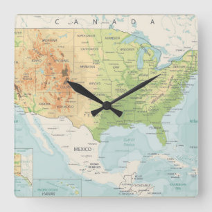 Retro Colour Map of the World Square Wall Clock