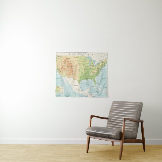 Retro Colour Map of the World Tapestry (In Situ (Horizontal))
