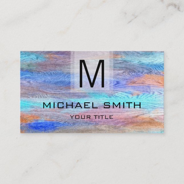 Retro Colour Modern Wood Grain Monogram #14 Business Card (Front)