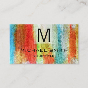 Retro Colour Modern Wood Grain Monogram #24 Business Card