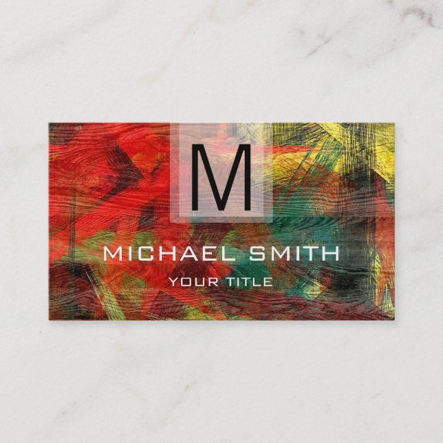 Retro Colour Modern Wood Grain Monogram #3 Business Card (Front)