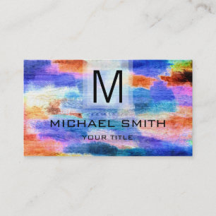 Retro Colour Modern Wood Grain Monogram #6 Business Card