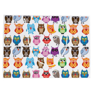 Retro Colour Owl Pattern Large Gift Bag