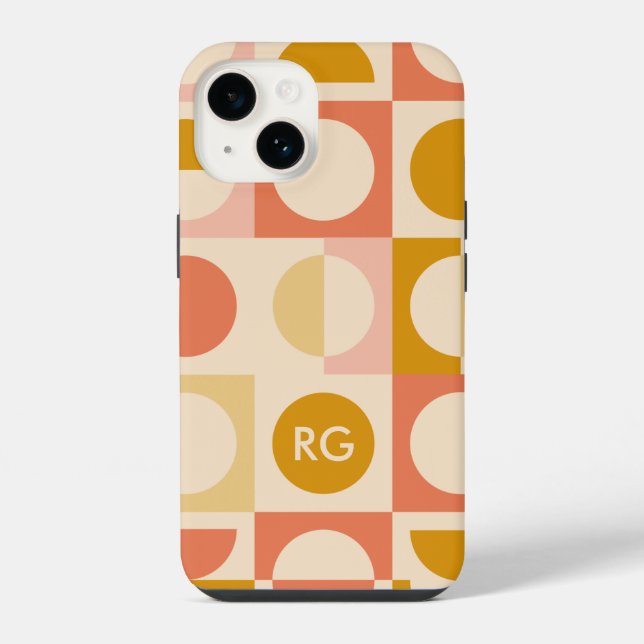 Retro Colour Pattern Personalised Monogram iPhone Case (Back)