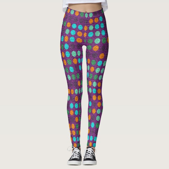 Retro Colour Polka Dots Pattern #2 Leggings (Front)