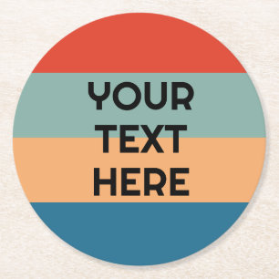 Retro colour stripes vintage look add text round paper coaster
