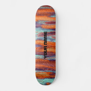 Retro Colour Wood Grain Monogram Skateboard