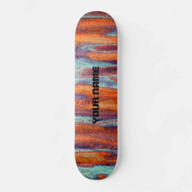 Retro Colour Wood Grain Monogram Skateboard (Front)