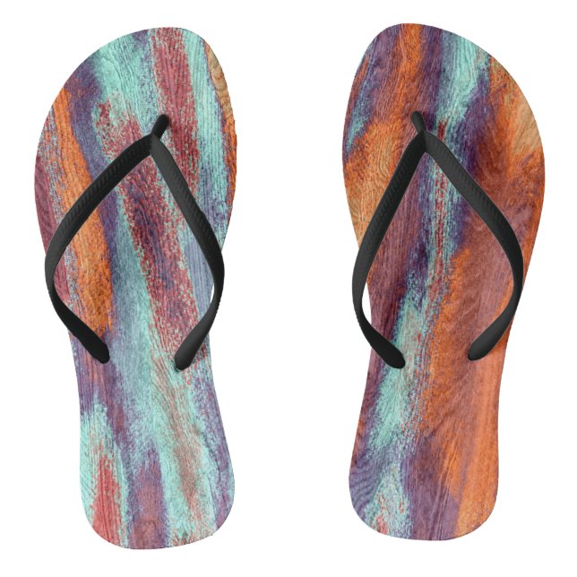 Retro Colour Wood Grain Texture Thongs (Footbed)