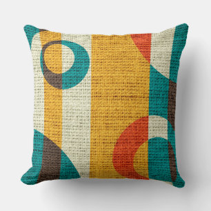 Retro Coloured Circles Burlap Rustic Jute #2 Cushion