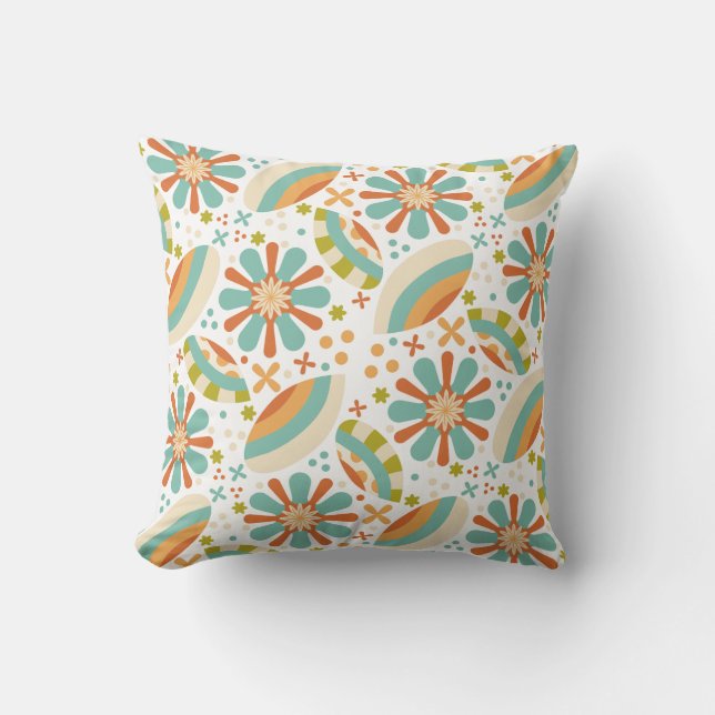 Retro coloured floral abstract pattern cushion (Front)