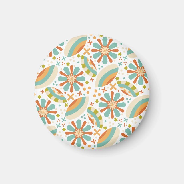 Retro coloured floral abstract pattern magnet (Front)