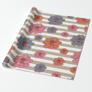 Retro Coloured Flower Pattern Wrapping Paper