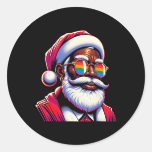 Retro Coloured Gay Santa Face Rainbow Sungles Chri Classic Round Sticker
