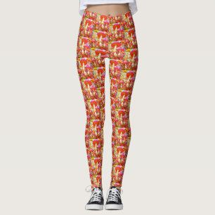 Retro Coloured Mushrooms on Customised Modern Tigh Leggings