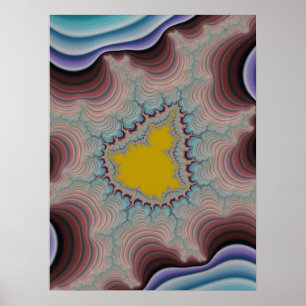 Retro Coloured Stripes with Golden Mandel Fractal  Poster