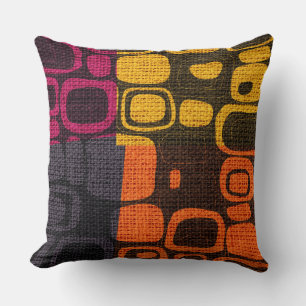 Retro Coloured Tiles Burlap Rustic Jute #2 Cushion