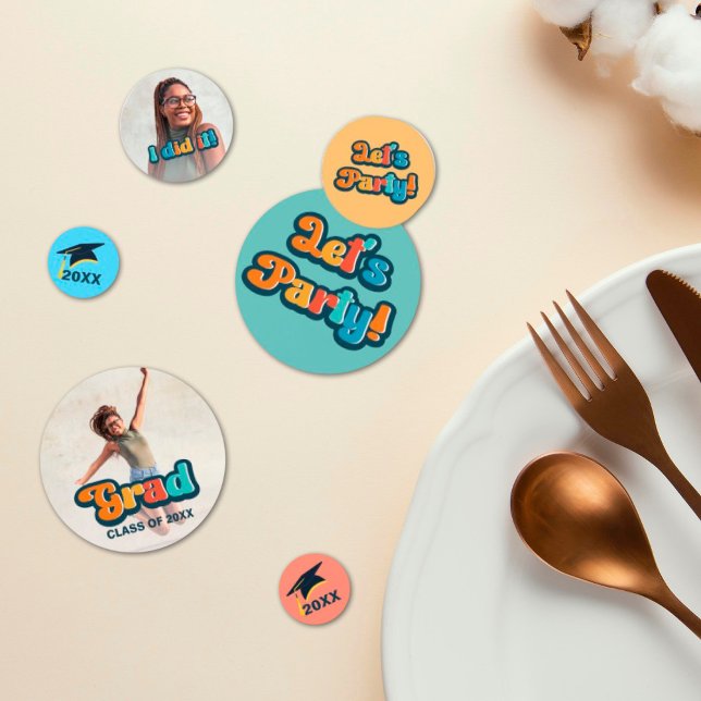 Retro colourful 2 photo any year graduation confetti (Creator Uploaded)