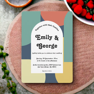 Retro Colourful 70s Groovy Abstract Wedding Invitation