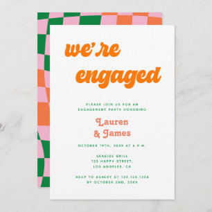 Retro Colourful 70s We're Engaged Engagement Party Invitation