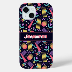 Retro Colourful 90s Vintage Geometric Personalised iPhone 15 Case