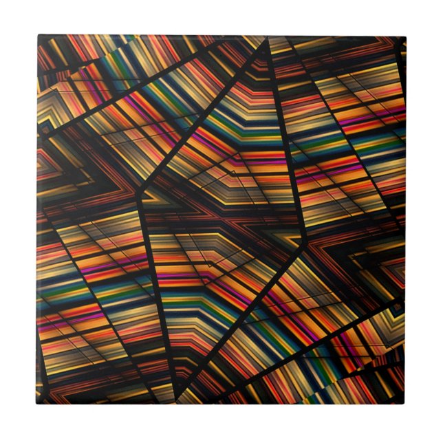 Retro Colourful Abstract Geometric Rainbow Stripes Ceramic Tile (Front)