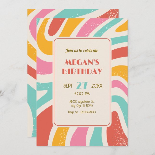 Retro Colourful abstract seamless pattern birthday Invitation (Front/Back)