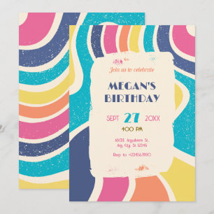 Retro Colourful abstract seamless pattern birthday Invitation