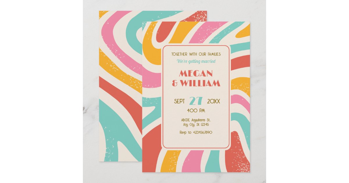 Retro Colourful abstract seamless pattern wedding Invitation | Zazzle
